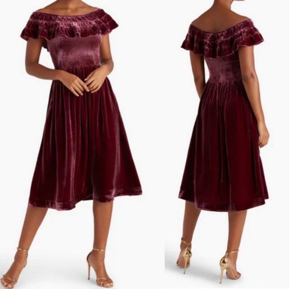 Hill House Dresses & Skirts - NWT Hill House Women's The Akilah Nap Midi Ruffle Dress Burgundy Velvet